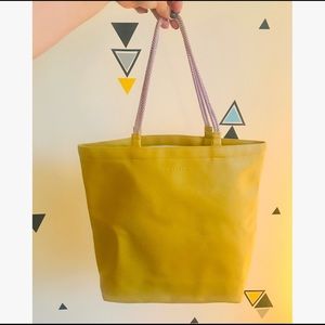 Yellow leather tote bag